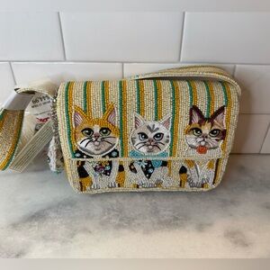 NWT Viral Beaded bag with Cats and  matching Cat Charm ~ Made in India.